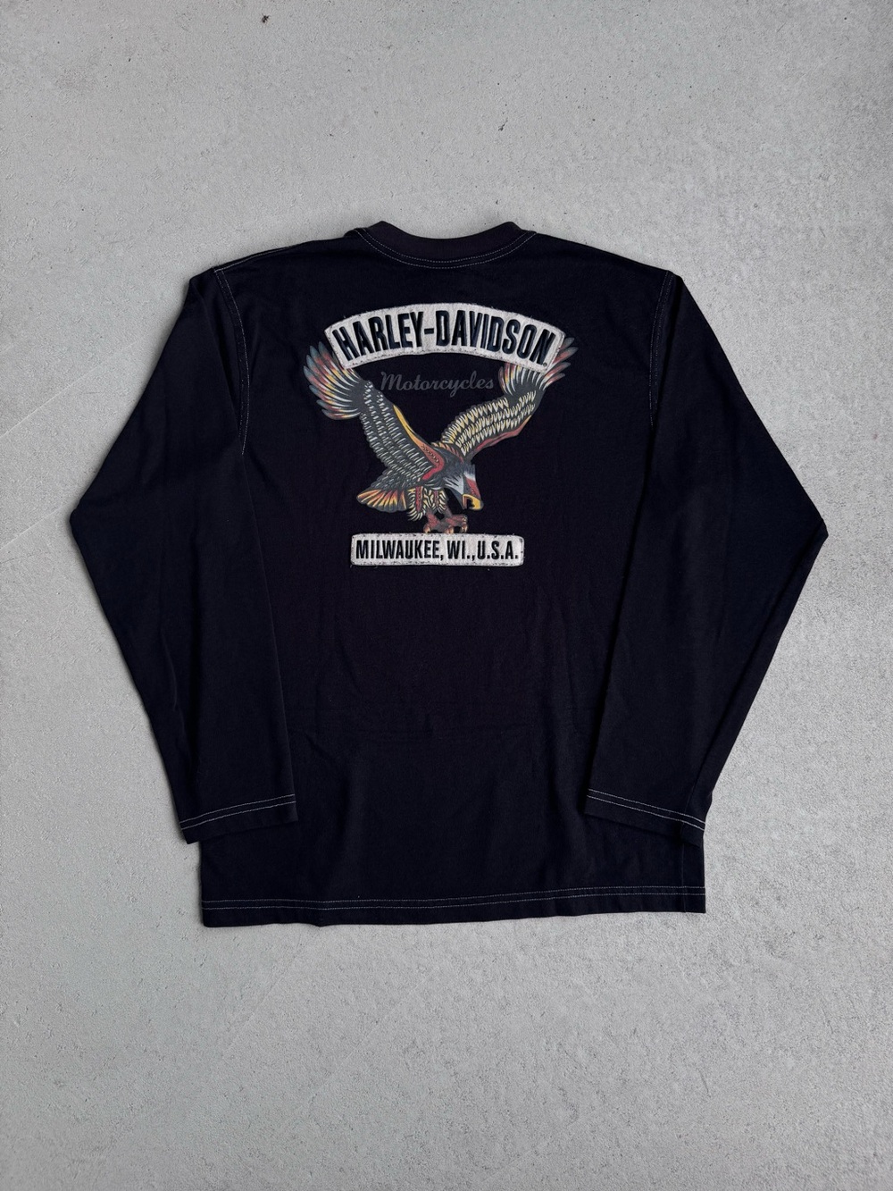 Harley-Davidson Black Long-Sleeve Eagle Back Tee with Multicolor Graphic